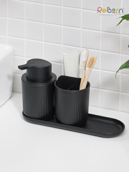 ReBorn Graphite Black Toilet Brush and Soap Dispenser on a Tray Bathroom Set (F94131) | £50