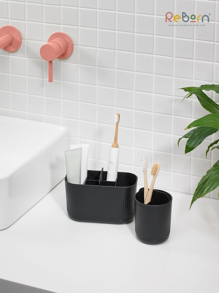 ReBorn Graphite Black Bathroom Caddies and Toothbrush Holder Bundle (F94134) | £40