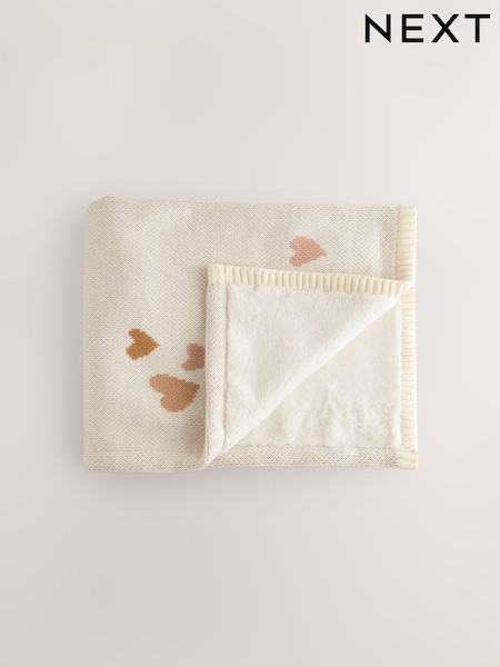 Hearts Baby Knitted Blanket with Fleece Reverse (F94138) | £22