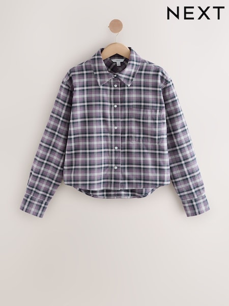 Lilac Purple Check Long Sleeve Cropped Shirt (F94193) | £26