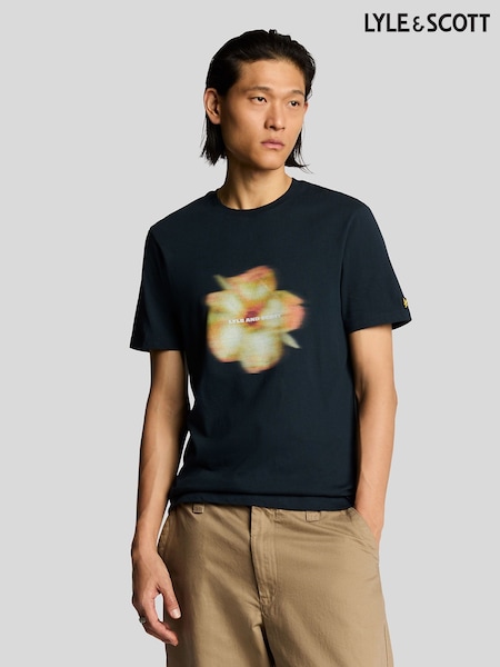 Lyle & Scott Blue Motion Floral Graphic 100% Cotton T-Shirt (F94226) | £40