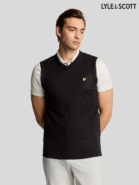 Lyle & Scott Black Merino Blend Knitted V-Neck Vest (F94236) | £70