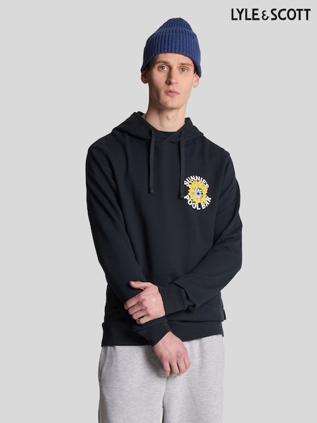 Lyle & Scott Blue 100% Cotton Sunnies Pool Bar Graphic Pullover Hoodie (F94266) | £75
