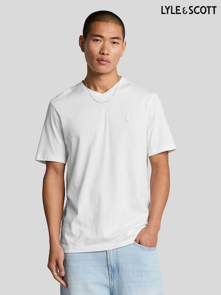 Lyle & Scott White 100% Cotton Superfine V Neck T-Shirt (F94271) | £40