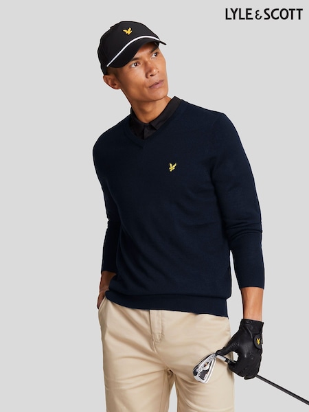 Lyle & Scott Blue Golf V-Neck Pull-Over Jumper (F94275) | £80