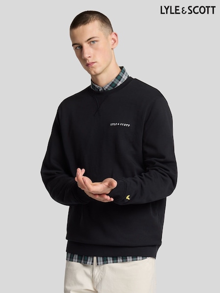 Lyle & Scott Black 100% Cotton Loopback Embroidered Crew Neck Sweatshirt (F94294) | £70