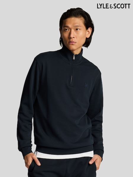 Lyle & Scott Blue 100% Cotton Superfine Quarter Zip Sweatshirt (F94300) | £80