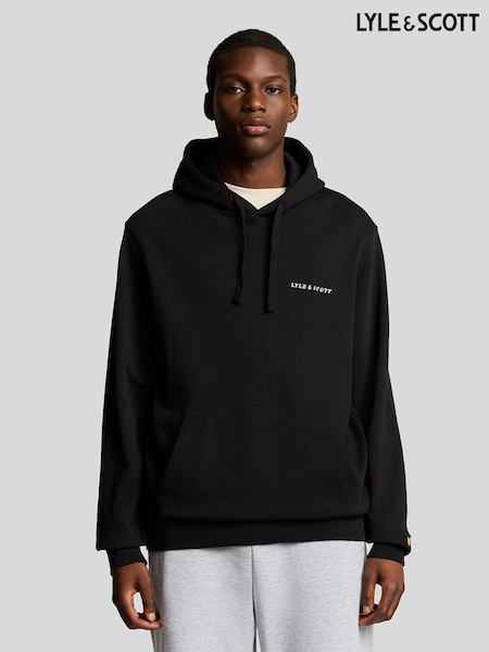 Lyle & Scott Black 100% Cotton Loopback Embroidered Hoodie (F94305) | £75