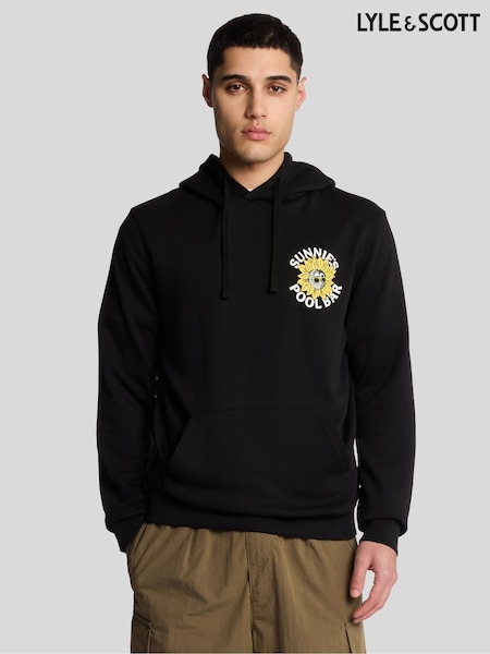 Lyle & Scott Black 100% Cotton Sunnies Pool Bar Graphic Pullover Hoodie (F94319) | £75