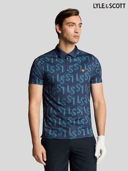 Lyle & Scott Blue Monogram Printed Polo Shirt (F94322) | £60