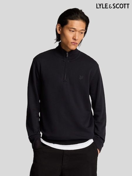 Lyle & Scott Black 100% Cotton Superfine Quarter Zip Sweatshirt (F94340) | £80