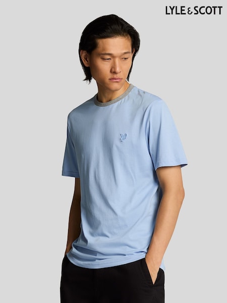 Lyle & Scott Blue 100% Cotton Contrast Collar Superfine T-Shirt (F94350) | £35