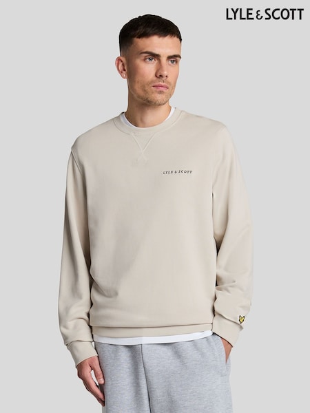 Lyle & Scott Cream 100% Cotton Loopback Embroidered Crew Neck Sweatshirt (F94357) | £70