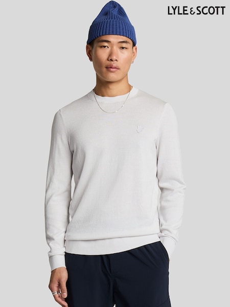 Lyle & Scott White 100% Cotton Tonal Superfine Crew Neck Jumper (F94359) | £75