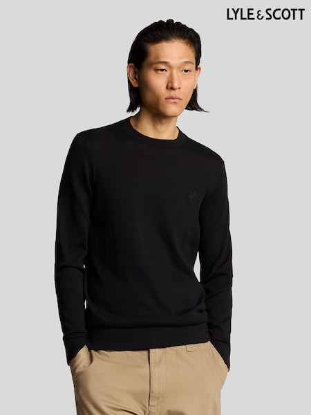 Lyle & Scott Black 100% Cotton Tonal Superfine Crew Neck Jumper (F94364) | £75