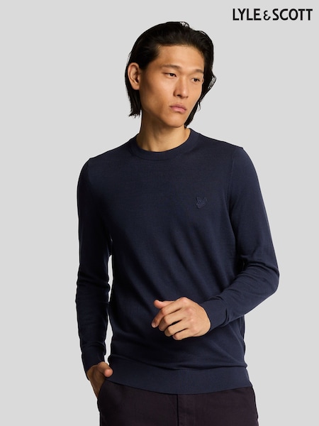 Lyle & Scott Blue 100% Cotton Tonal Superfine Crew Neck Jumper (F94378) | £75