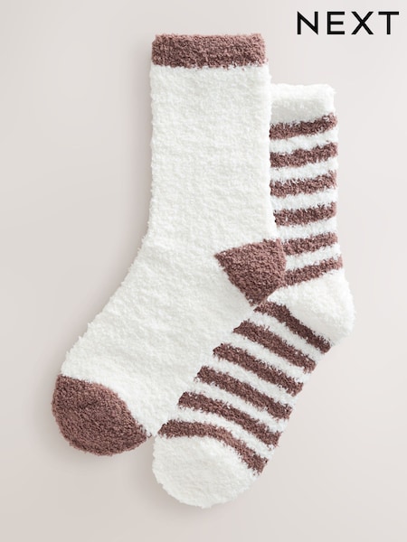 Neutral/Cream Stripe Cosy Ankle Socks 2 Pack (F94630) | £8