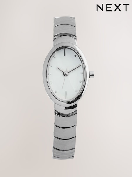 Silver Tone Oval Dial Bracelet Watch (F94631) | £36