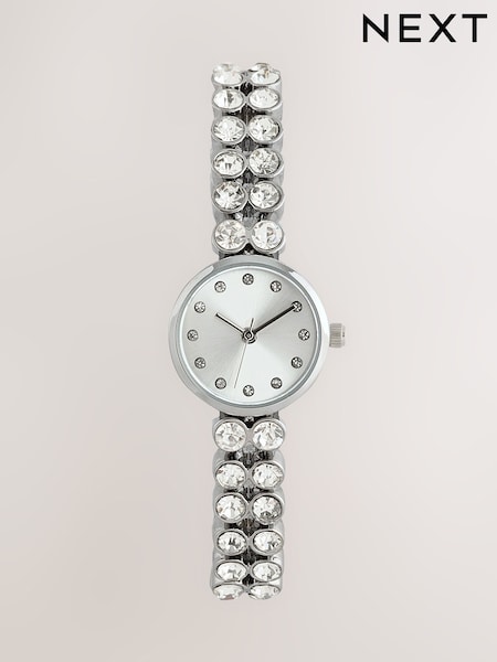 Silver Tone Round Dial Sparkle Strap Bracelet Watch (F94640) | £38
