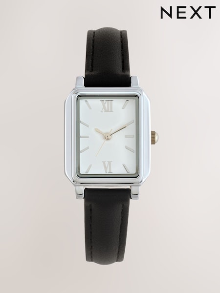 Black Strap Rectangular Dial Watch (F94642) | £32