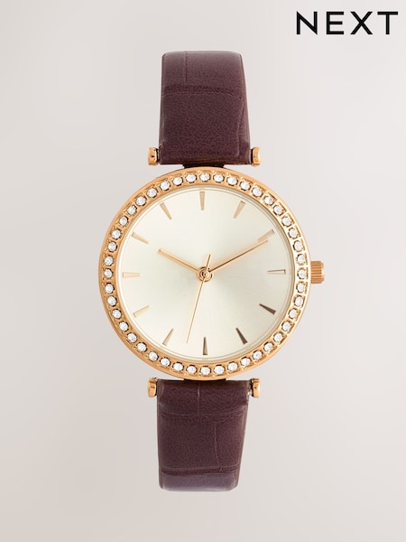 Chocolate Brown Croc Effect Strap Sparkle Dial Watch (F94647) | £32