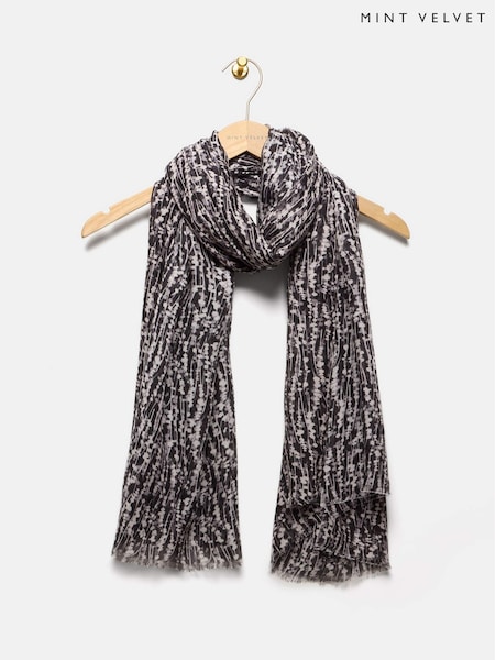 Mint Velvet Black Black Graphic Print Lightweight Scarf (F94652) | £39