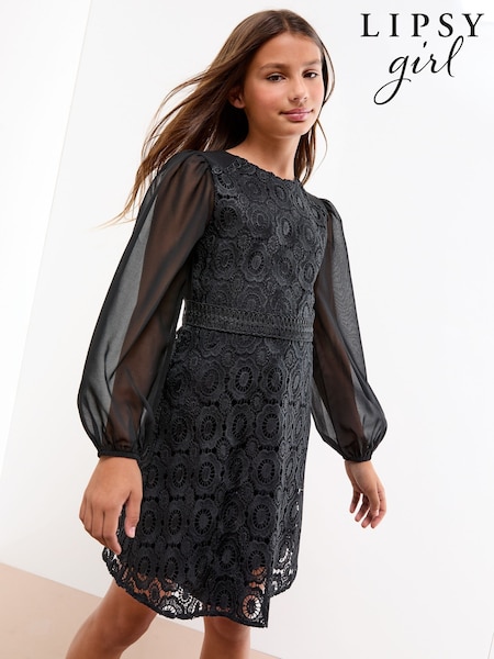 Lipsy Black Lace Occasion Dress (5-16yrs) (F94682) | £56 - £64