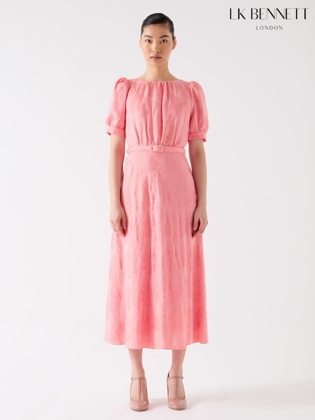 LK Bennett Pink Pearl Desert Rose Viscose Blend Metallic Rose Puff Sleeve Dress (F94703) | £299