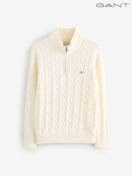 GANT Cream 100% Cotton Cable Knit Half-Zip Sweater (F94823) | £80