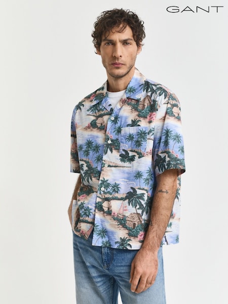 GANT Blue Relaxed Fit 100% Cotton Resort Island Print Shirt (F94831) | £100
