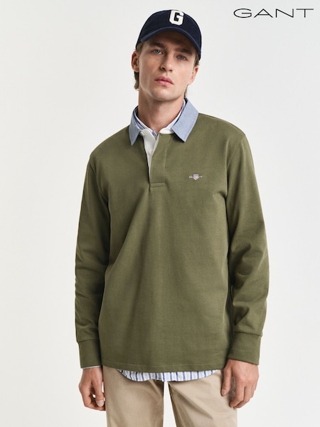GANT Green 100% Cotton Chambray Heavy Rugger Polo Shirt (F94837) | £100