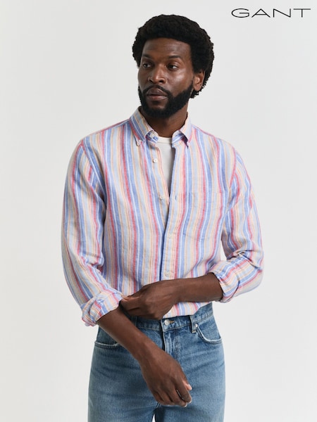 GANT Blue Regular Fit 100% Linen Multistripe Shirt (F94839) | £125