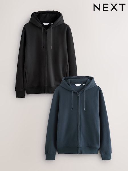 Black/Navy Blue Cotton-Rich Jersey Zip Up Hoodies 2 Pack (F94854) | £60