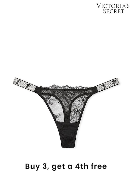 Victoria's Secret Black Monogram Thong Shine Strap Knickers (F94863) | £20