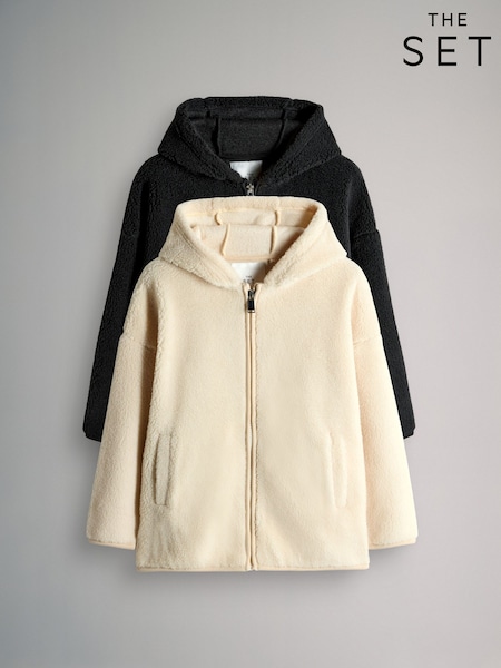 The Set Black/Cream 2 Pack Borg Fleece Zip Through Hoodies (F94872) | £25 - £29