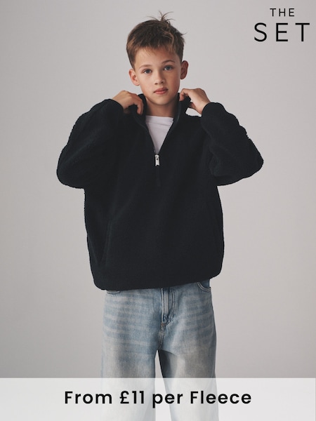 The Set Black/Green 2 Pack Borg Fleece Quarter Zip Jumpers (F94876) | £23 - £25
