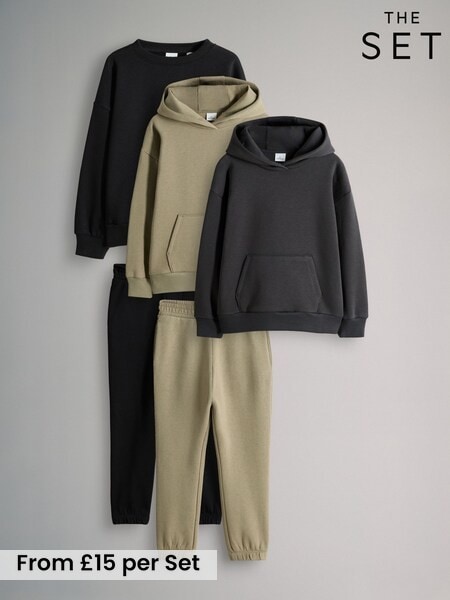 The Set Black/Brown 5 Piece Crew Neck Sweatshirt, Hoodie and Joggers Set (F94885) | £30 - £39