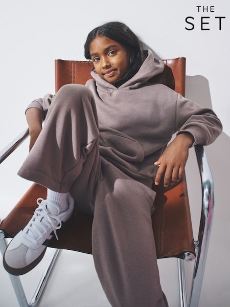 The Set Brown/Cream 2 Pack Sweat Hoodie & Wide Leg Joggers Set (F94886) | £26 - £32