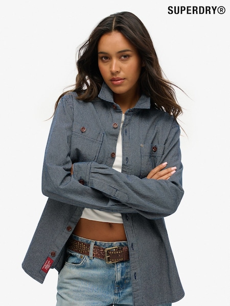 Superdry Blue Oversized 100% Cotton The Merchant Store Denim Overshirt (F94901) | £75