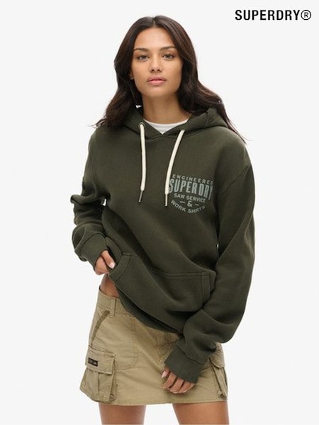 Superdry Green Oversized Machined Goods Workwear Hoodie (F94919) | £60