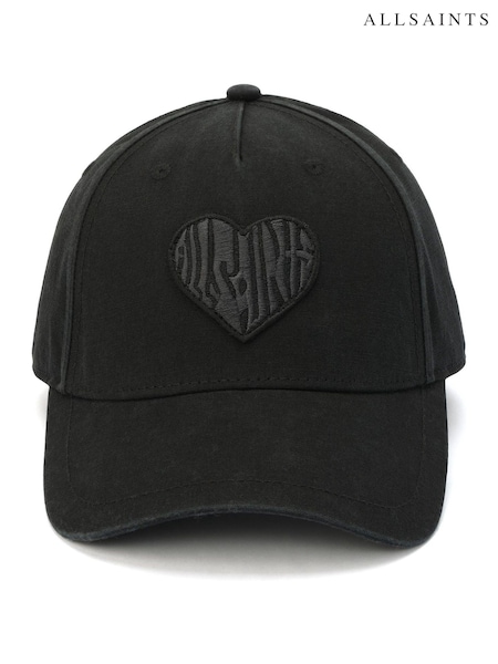 AllSaints Black Heart Patch Baseball 100% Cotton Cap (F94964) | £59