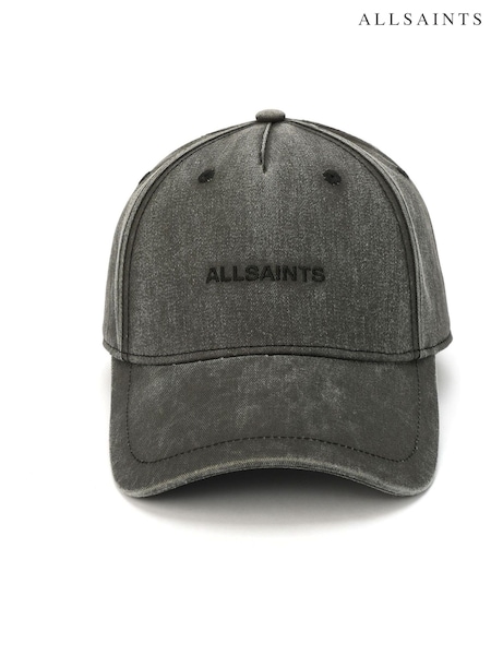 AllSaints Black Washed Logo Baseball 100% Cotton Cap (F94971) | £49