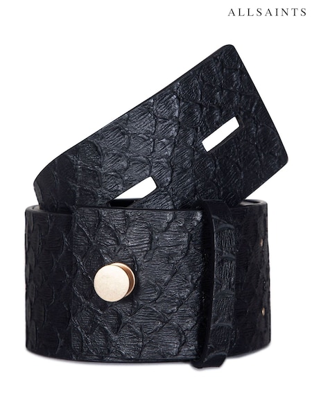 AllSaints Black 57Mm Snake Belt with Collar Stud Closure (F94977) | £109