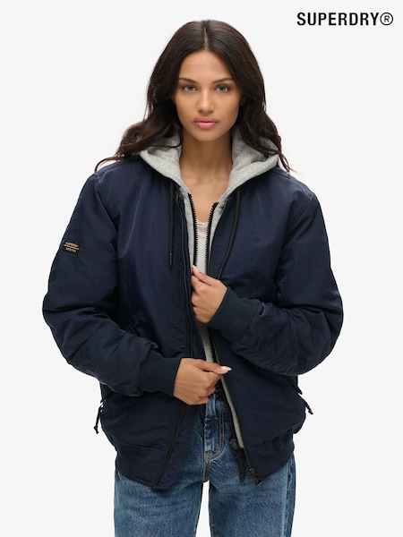 Superdry Blue Oversized Military Hooded MA1 100% Cotton Jacket (F95000) | £100