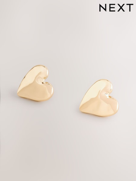Gold Tone Heart Stud Earrings (F95028) | £10