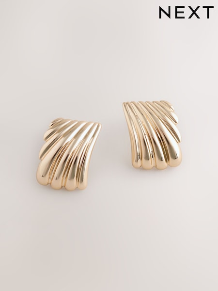 Gold Tone Oversized Rectangle Stud Earrings (F95046) | £10