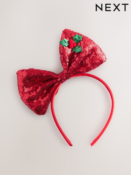 Red Christmas Sequin Bow Headband (F95072) | £12