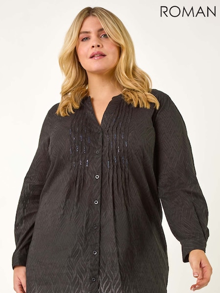 Roman Black Curve Shimmer Jacquard Blouse (F95093) | £42