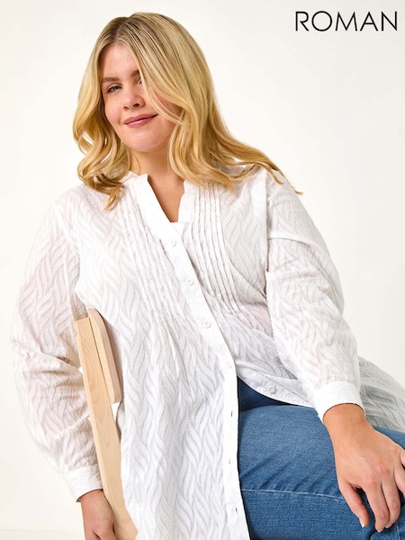 Roman White Curve Shimmer Jacquard Blouse (F95097) | £42