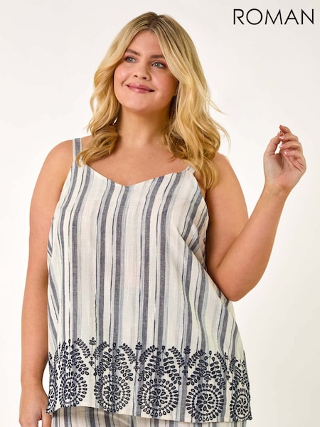 Roman Black Curve Strappy Broderie Hem Vest (F95099) | £36